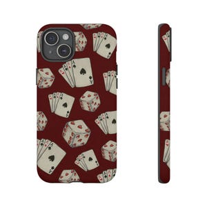 Karten und Herz Würfel Handbemalte Robuste Handyhülle | | iPhone 15/14/13/12/11 Pro Max XR | Galaxy S23/S22/S21 Ultra | Pixel 6/7/8 | Cooles Mädchen