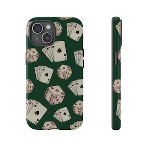 Karten und Herz Würfel Handbemalte Robuste Handyhülle | | iPhone 15/14/13/12/11 Pro Max XR | Galaxy S23/S22/S21 Ultra | Pixel 6/7/8 | Cooles Mädchen