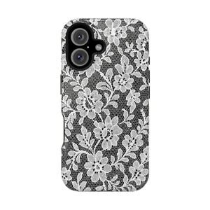 MagSafe White Lace Tough Phone Case, Magnetic Phone Case | iPhone 17/16/15/14/13 Pro Max XR | Trendy Chic Elegant Cute Cool Girl Vintage