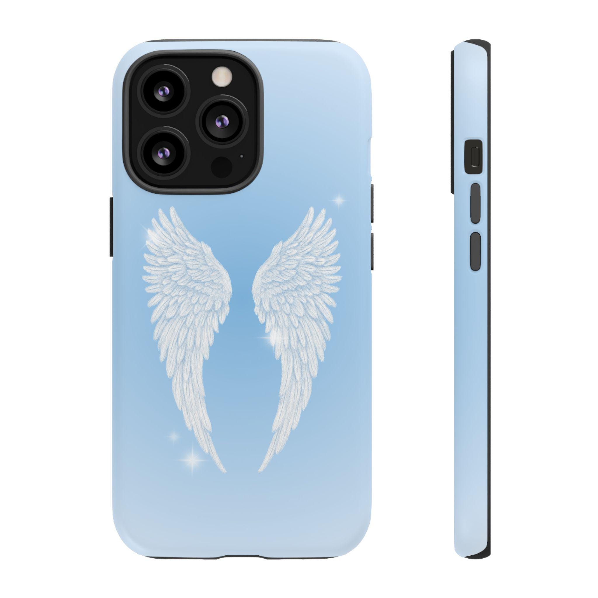 Angel Wings Phone Case, Trendy Blue Aura Protective Tough iPhone