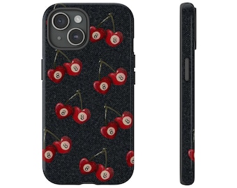Cherry Ball Pattern Hand Painted Tough Phone Case in Black | iPhone 15/14/13/12/11 Pro Max XR | Galaxy S23/S22/S21 Ultra | Pixel 6/7/8 Pro