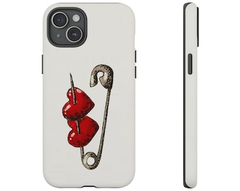 Hand Drawn Safety Pin Hearts Phone Case, Downtown Girl Aesthetic | iPhone 17/16/15/14/13/12 Pro Max | Galaxy S23/S22/S21 Ultra | Pixel 6/7/8