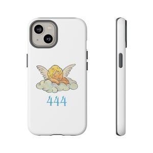 444 Angel Energy Hand Painted Tough Phone Case iPhone 15/14/13/12/11 Pro Max XR Galaxy S23/S22/S21 Ultra Pixel 6/7/8 Pro Cool Girl image 1