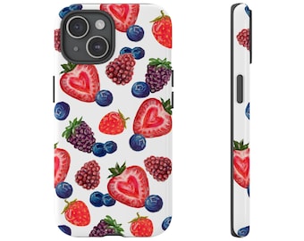Funda resistente pintada a mano con diseño de bayas para iPhone 17/16/15/14/13/12 Pro Max XR / Galaxy S23/S22/S21 Ultra / Pixel 6/7/8 Pro / Regalos para adolescentes