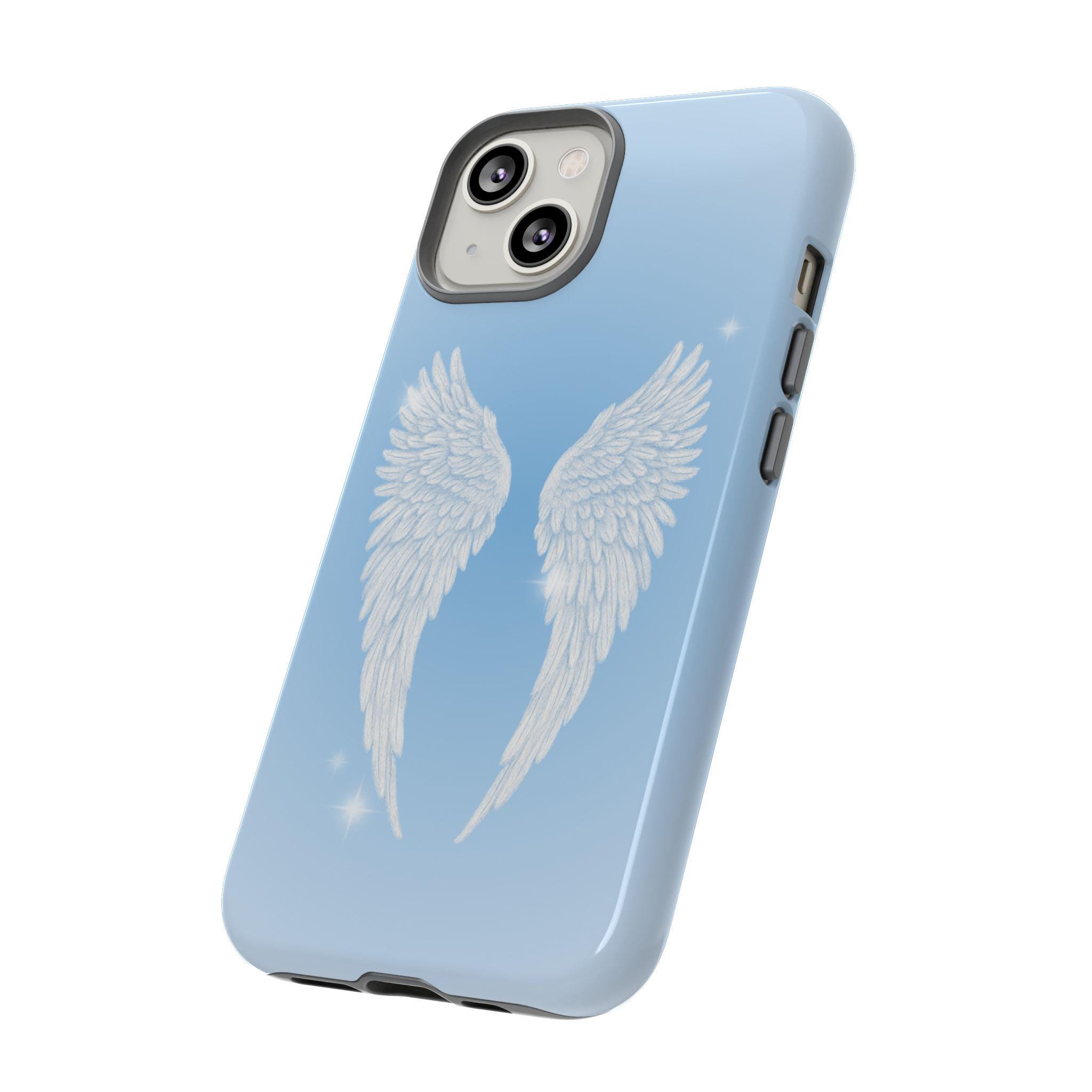 Angel Wings Phone Case, Trendy Blue Aura Protective Tough iPhone