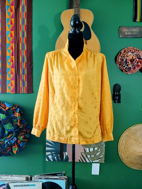 Bright Yellow Elegant Blouse. Vintage shoulder pa… - image 7