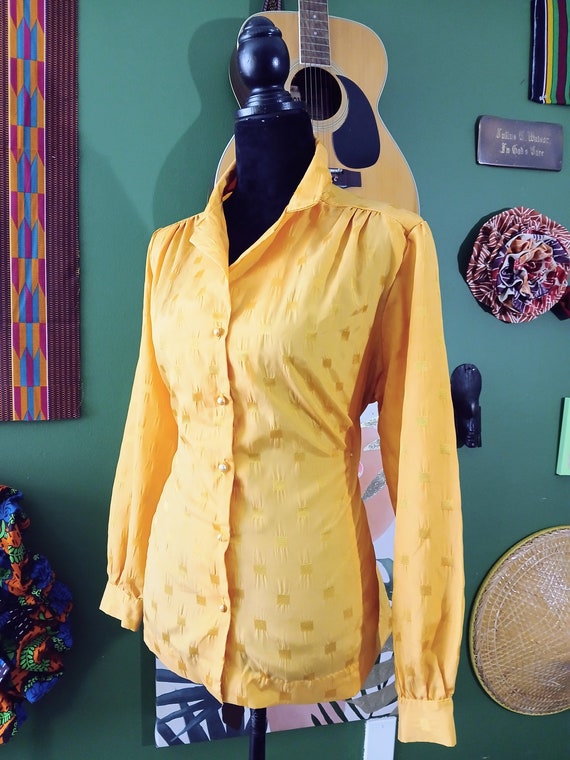 Bright Yellow Elegant Blouse. Vintage shoulder pa… - image 3