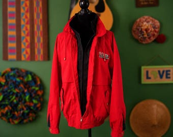 Chaqueta cortavientos roja vintage talla grande / Chaqueta estilo streetwear oversize de los 90 / Prenda de abrigo retro para festivales / Abrigo colorblock