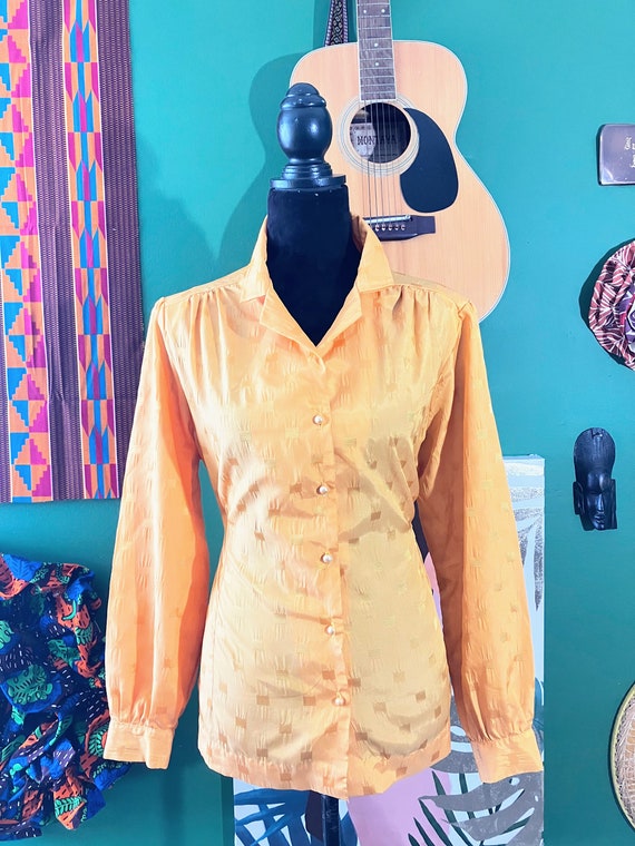 Bright Yellow Elegant Blouse. Vintage shoulder pa… - image 2