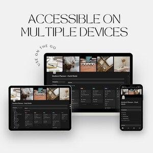 Puede incluir: Una aplicaci&oacute;n de planificaci&oacute;n estudiantil en modo oscuro se muestra en una computadora, una tableta y un tel&eacute;fono. La aplicaci&oacute;n tiene un men&uacute; de navegaci&oacute;n, un calendario y una lista de tareas. El texto "Student Planner - Dark Mode" es visible en cada dispositivo.