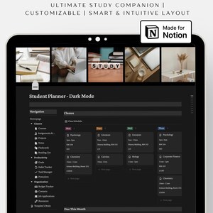 Plantilla de planificador estudiantil de Notion (modo oscuro) / Organizador académico para objetivos, tareas y cursos / Seguimiento de tareas, proyectos, lecturas y presupuesto imagen 10