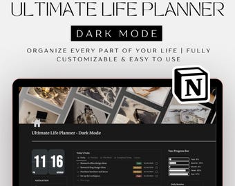 Ultimate Life Planner (Dark Mode) | Notion Template | Life OS Dashboard | Productivity, Goals, Finance & Wellness