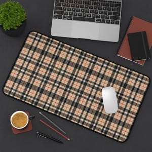 Tartan Mouse Pad Plaid, Office Decor, Scottish Desk Accessory, Table Protector, Tan Black Pattern, Classic Style, Scotland Vibe