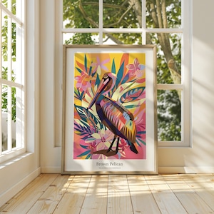 LOUISIANA State Bird, Brown Pelican, Wall Art Poster - Museum quality print, Vibrant Home Decor, State Bird Art, 5 sizes, Great Birder Gift