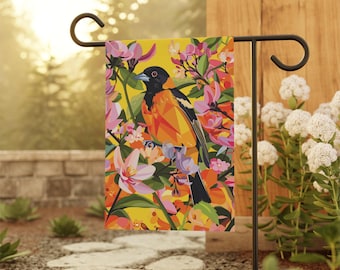 Baltimore Oriole Garden Flag: Maryland State Bird, Floral Yard Banner
