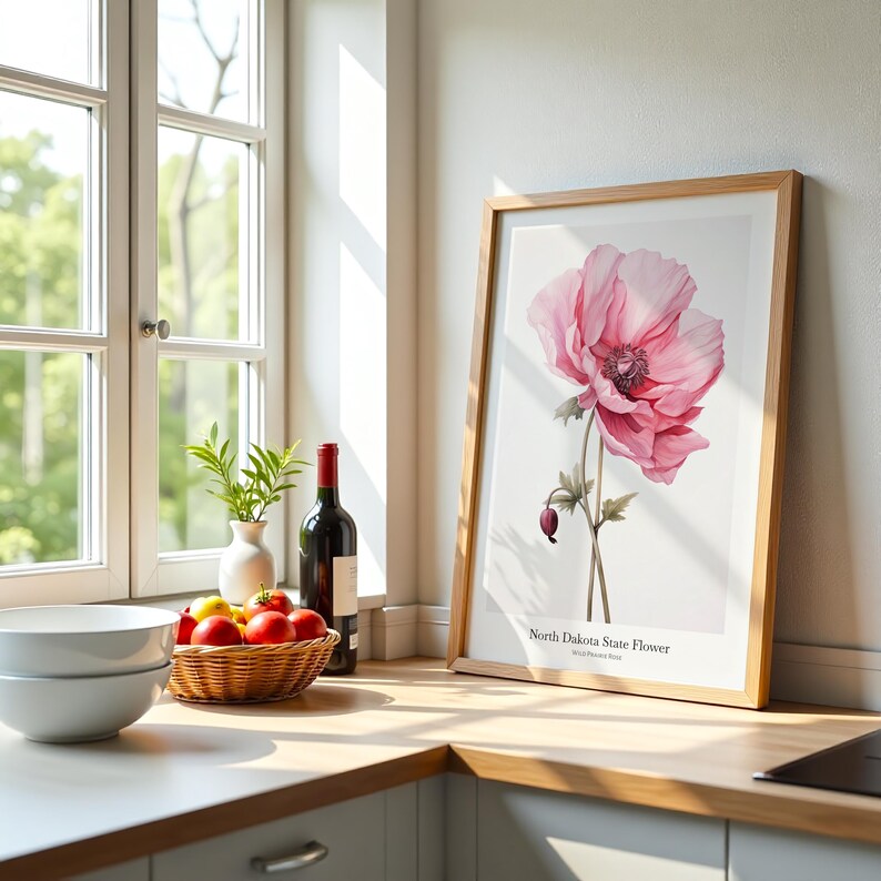 North Dakota Wild Prairie Rose Art Print: Botanical Giclée Poster - Etsy
