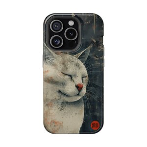 Mobile Phone Case, Japandi Design Sleeping Cat, Apple iPhone and Samsung, Mobile Phone Case, Japan Mood, Quiet Nighttime, Calm Aesthetic image 1