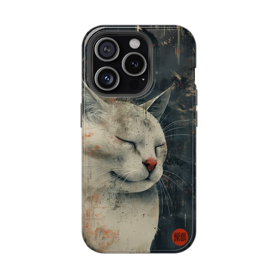 Mobile Phone Case, Japandi Design Sleeping Cat, Apple iPhone and Samsung, Mobile Phone Case, Japan Mood, Quiet Nighttime, Calm Aesthetic