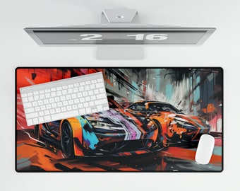 Futuristic Sports Car Desk Mat, Abstract Racing Design