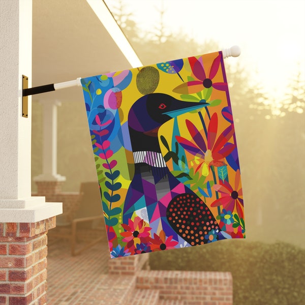 Minnesota State Bird Garden Flag: Colorful Loon Art, Yard Banner