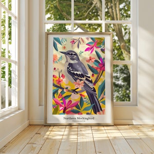 Northern Mockingbird Art Print: Tennessee State Bird, Colorful Home Decor