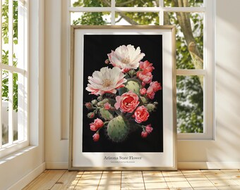 Saguaro Cactus Blossom Print: Arizona State Flower, Botanical Wall Art
