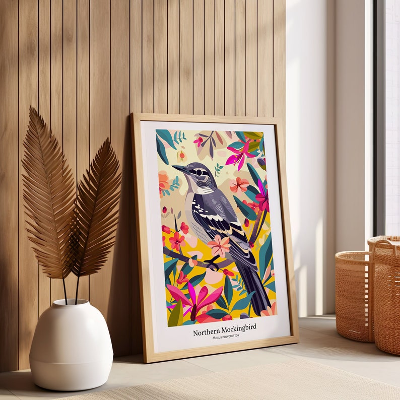 Northern Mockingbird Art Print: Arkansas State Bird Wall Decor - Etsy