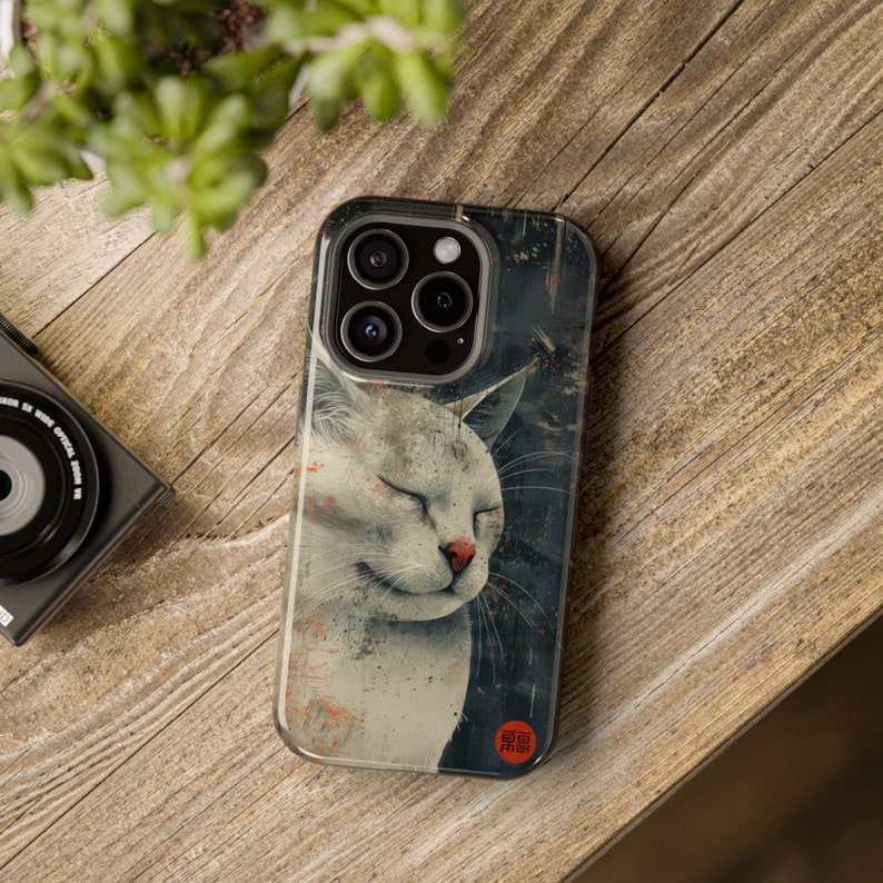 Mobile Phone Case, Japandi Design Sleeping Cat, Apple iPhone and Samsung, Mobile Phone Case, Japan Mood, Quiet Nighttime, Calm Aesthetic image 5