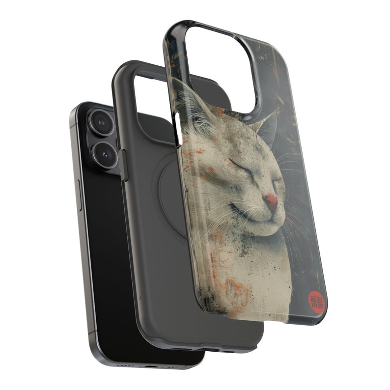 Mobile Phone Case, Japandi Design Sleeping Cat, Apple iPhone and Samsung, Mobile Phone Case, Japan Mood, Quiet Nighttime, Calm Aesthetic image 4
