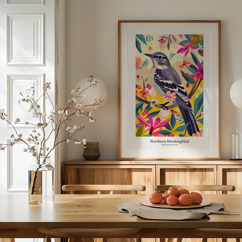Northern Mockingbird Art Print: Arkansas State Bird Wall Decor - Etsy