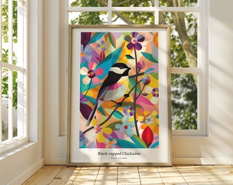 Maine State Bird Chickadee Art Print: Colorful Home Decor