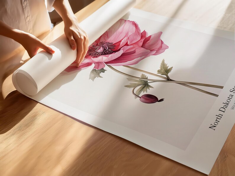 North Dakota Wild Prairie Rose Art Print: Botanical Giclée Poster - Etsy