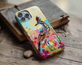 Apple 14-17 iPhone Roadrunner Design Durable Phone Case, New Mexico State Bird, Tough iPhone Case, Vibrant Colorful Design, Bird Lover Gift