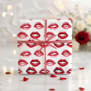 Wrapping Paper, Bright Red Lips Valentines Day Gift Wrap, Funny Gift Wrap, Gift Packaging, Holiday Gift Wrap, Romantic Wrapping, Gift Wrap