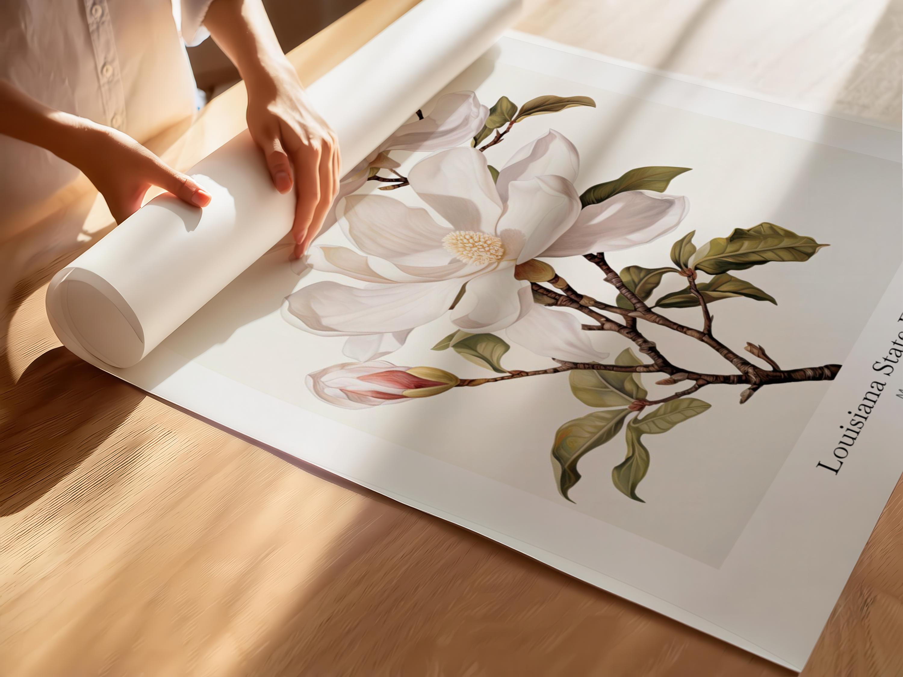Magnolia Art Print: Louisiana State Flower, Botanical Wall Decor - Etsy