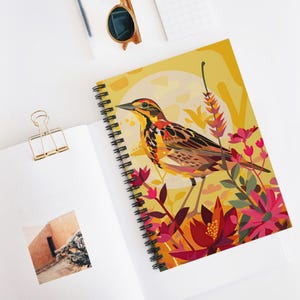 Kansas Montana Nebraska N Dakota Oregon Wyoming State Bird, Western Meadowlark - Spiral Notebook - Ruled Line, medium sized, note taker