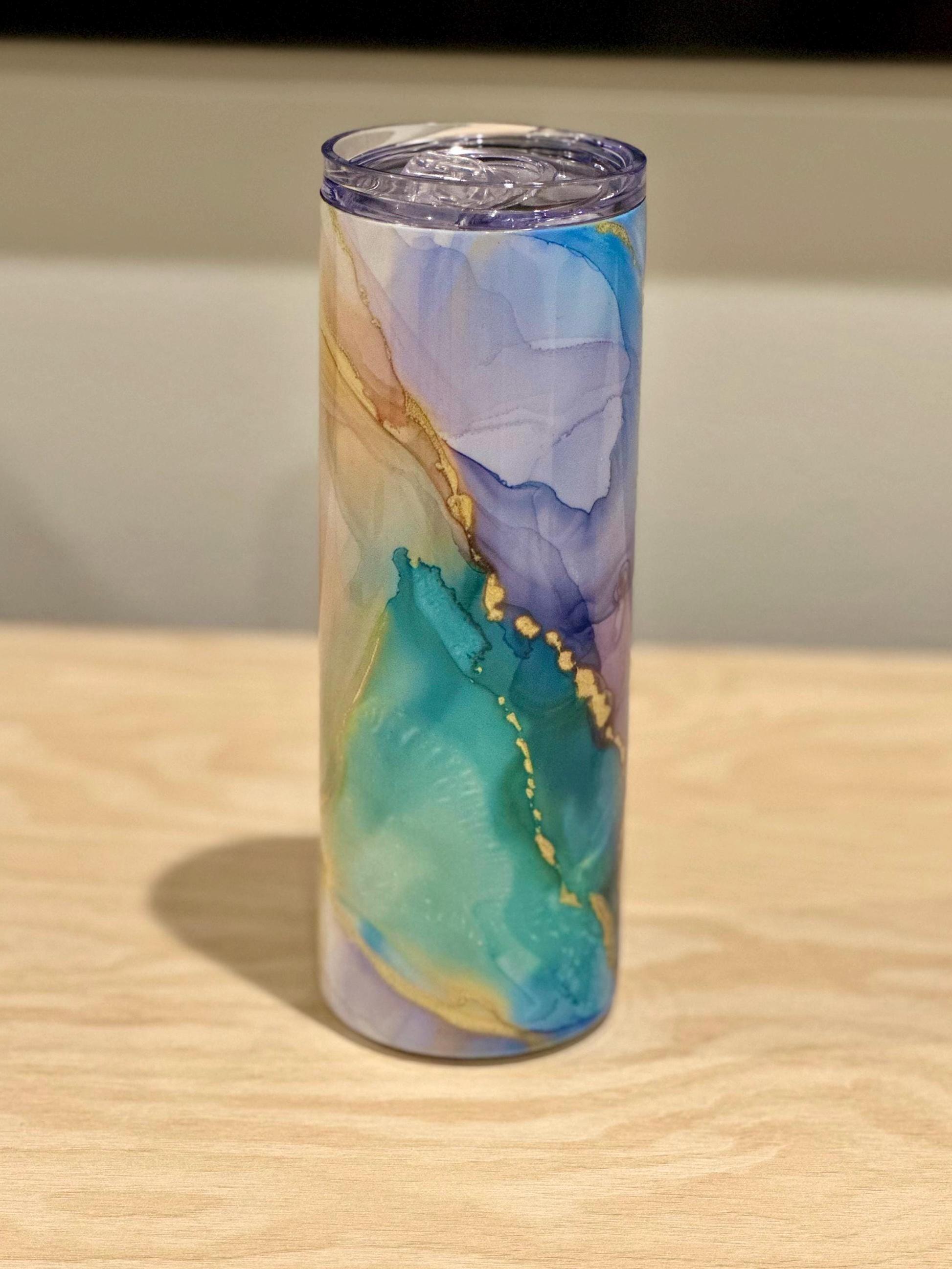 Pastel and Gold Marble Tumbler 20oz, Pastel Watercolor Tumbler, Gold and Pastel Skinny Tumbler