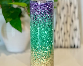 Mardi Gras Faux Glitter Tumbler