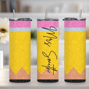 Glitter Pencil Tumbler 20oz, Customizable Teacher Tumbler