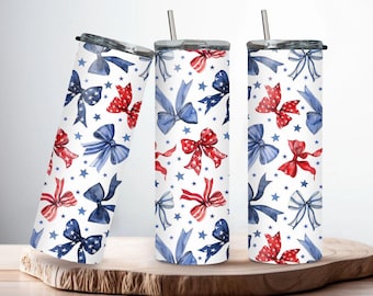 Red White Blue Bow Tumbler 20oz, Patriotic Bow Tumbler, Bow Tumbler, Personalizable Tumbler
