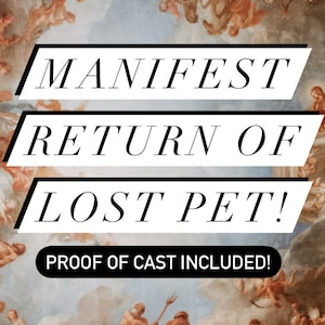 Pode incluir: Uma ilustração digital de uma pintura de estilo renascentista com uma sobreposição de texto branco que diz "MANIFEST RETURN OF LOST PET! PROOF OF CAST INCLUDED!"