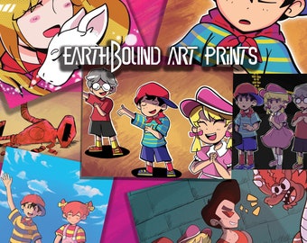 Earthbound beginnings ,Mother 1 DIGITAL Art prints, Pollyanna, giygas teddy ana ninten