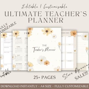 EDITABLE Teacher Planner | Digital Teacher Planner | Fully Customisable Teacher Planner | Printable Teacher Planner | Canva Floral Planner