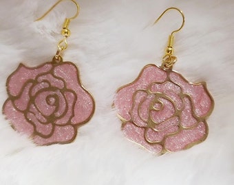 Pink Rose Resin Earrings, Handmade Floral Jewelry