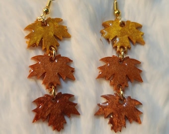 Handmade Resin Autumn Leaves Dangle Earrings: Fall Jewelry