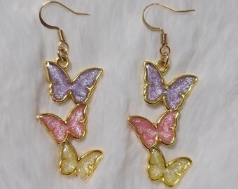 Butterfly Earring Purple Pink Yellow butterfly gold butterfly earring gift for butterfly lovers butterfly jewelry gift for her gift handmade