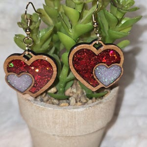 Heart Earrings Red Pink Heart Earrings Resin Jewelry gift for mom heart jewelry handmade resin earrings birthday gift for her Valentines Day