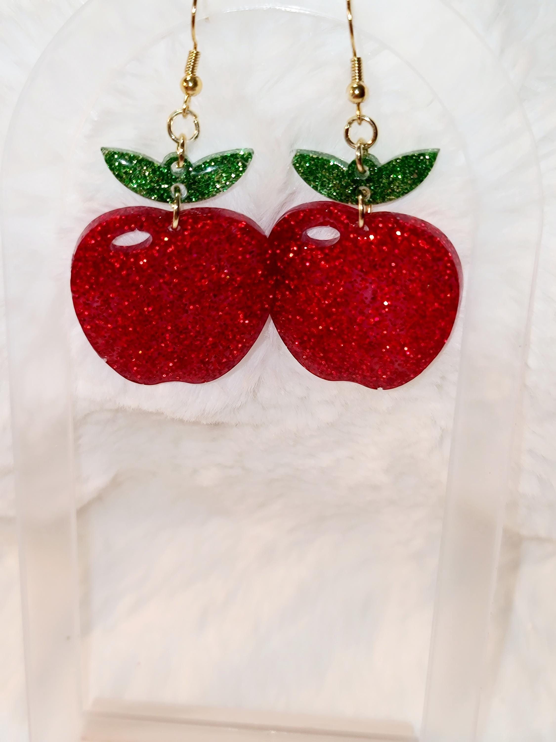 Apple Earrings Teacher Earrings Resin Earrings Apple Dangle Earrings Red resin apple earrings fruit jewelry teacher gift handmade resin gift