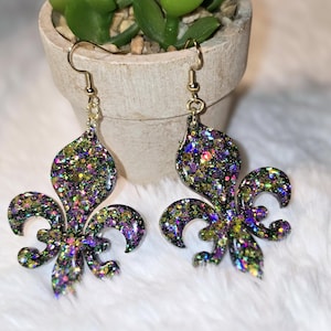 Mardi Gras Earring nola gift New Orleans jewelry gift for her carnival gift Louisiana jewelry Mardi gras glitter earrings mardi gras jewelry
