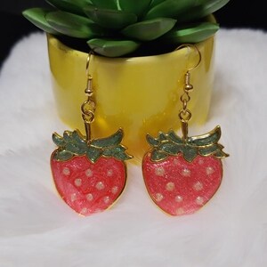 Strawberry Earring fruit jewelry unique fruit earring fun earring cute accessories mom gift for her summer earring handmade resin jewelry